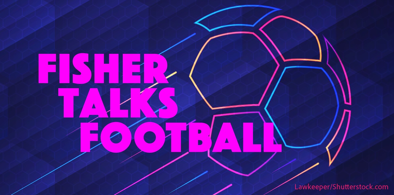 Pink logo with multicoloured football outline.